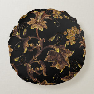 Renaissance Gouden Bloemen Borduurpatroon Rond Kussen