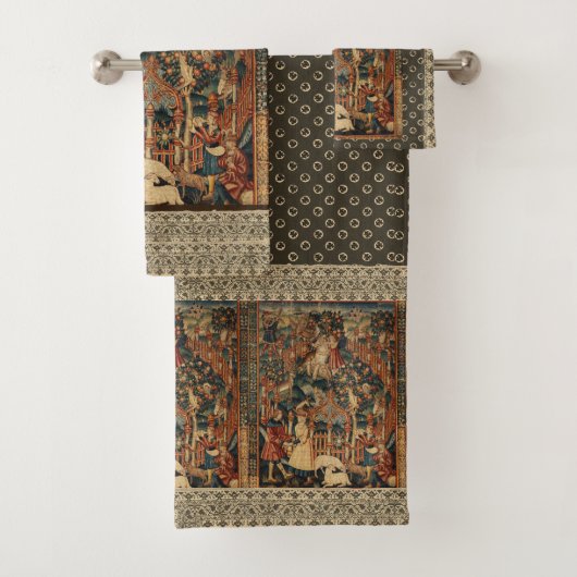 Renaissance Grieks Kant Bruin Rood Beige Bad Handdoek (Insitu)