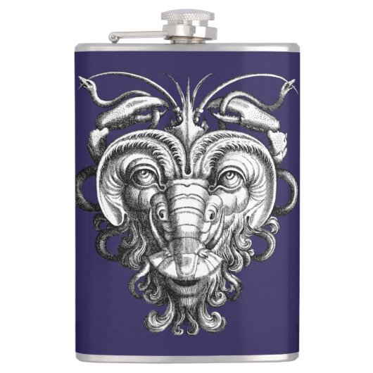 Renaissance Groteske Gargoyle Gezicht Kreeft Man Heupfles (Voorkant)