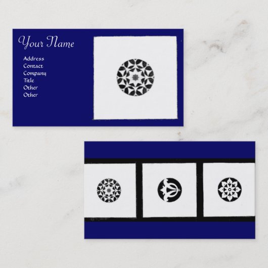 RENAISSANCE HARMONY Blue White Geometric Floral Visitekaartje (Voorkant / Achterkant)