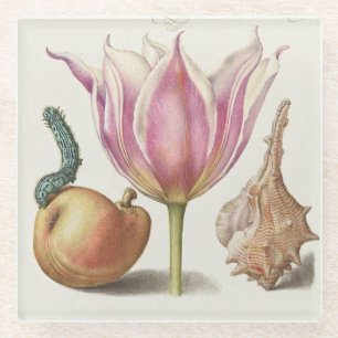 Renaissance kalligrafiekunst Roze Tulp en Peer Glazen Onderzetter