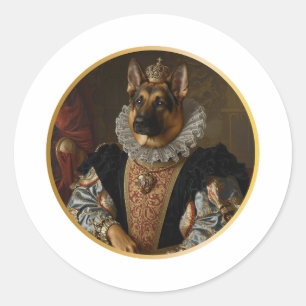 Renaissance Koningin Portret Duitse Herdershond Ronde Sticker