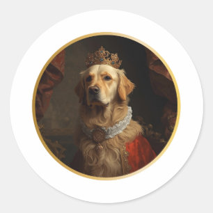 Renaissance Koningin Portret Golden Retriever Ronde Sticker