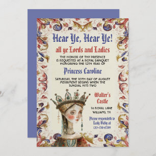 Renaissance médiévale Princesse Invitation d'anniv