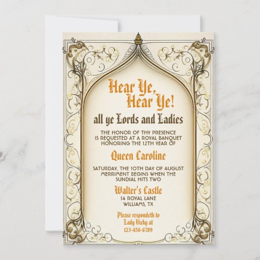 Renaissance médiévale Rustique Invitation d'annive (Devant)