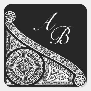 RENAISSANCE MONOGRAM Black and White Vierkante Sticker