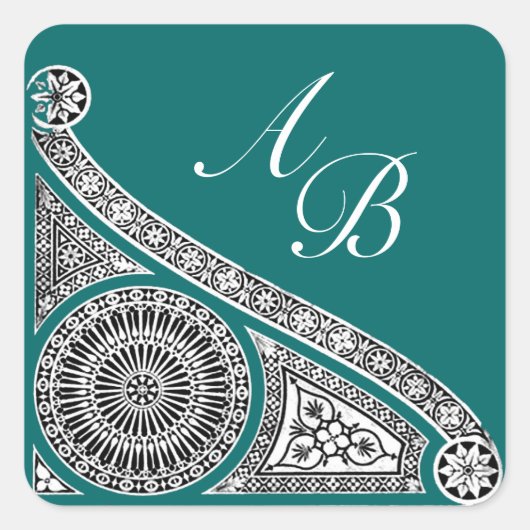 RENAISSANCE MONOGRAM blauw groen Vierkante Sticker (Voorkant)