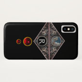 RENAISSANCE MONOGRAM MET RED RUBY GEMSTONES Black Case-Mate iPhone Case (Achterkant (horizontaal))
