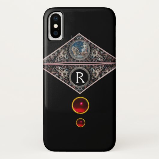 RENAISSANCE MONOGRAM MET RED RUBY GEMSTONES Black Case-Mate iPhone Case (Achterkant)