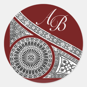 RENAISSANCE MONOGRAM, rood Ronde Sticker