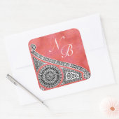 RENAISSANCE MONOGRAM roze rood wit Vierkante Sticker (Envelop)