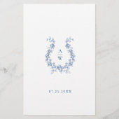 Renaissance Ornat Dusty Blue Floral Menu Mariage (Dos)