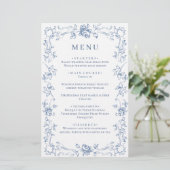Renaissance Ornat Dusty Blue Floral Menu Mariage (Debout devant)