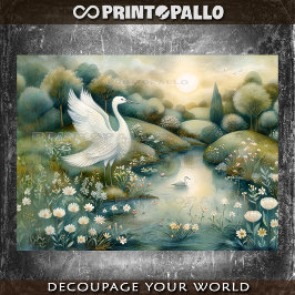 Renaissance painting with swan and lake tissuepapier