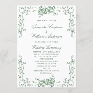 Renaissance Sage Green bruiloft ceremonie Programma
