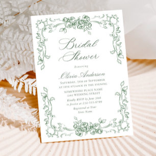 Renaissance Sage Green Floral Vrijgezellenfeest Kaart