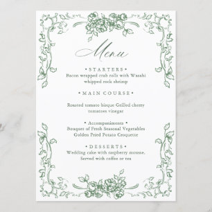 Renaissance Sage Green Floral Wedding Menu