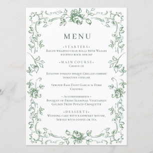 Renaissance Sage Green Floral Wedding Menu