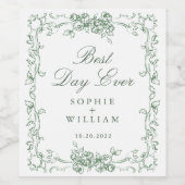 Renaissance Sage Green Floral Wedding Wijn Etiket (Enkel label)