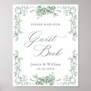 Renaissance Sage Green Guestbook Sign Poster