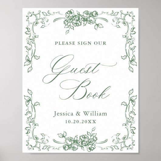 Renaissance Sage Green Guestbook Sign Poster (Voorkant)