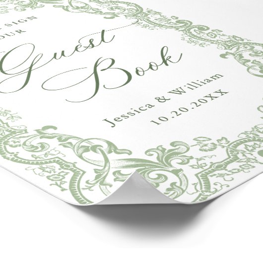 Renaissance Sage Green Guestbook Sign Poster (Hoek)