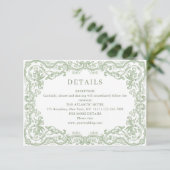 Renaissance Sage Green Wedding Details Informatiekaartje (Staand voorkant)