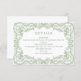 Renaissance  Sage Green Wedding Details Informatiekaartje