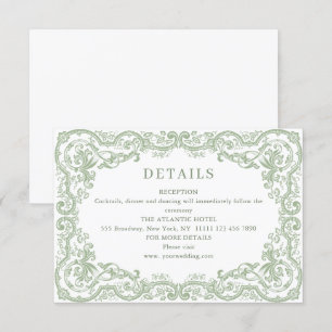 Renaissance Sage Green Wedding Details Informatiekaartje