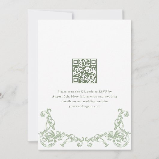 Renaissance  Sage Green Wedding QR-code Kaart (Achterkant)