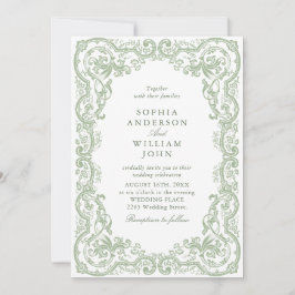 Renaissance  Sage Green Wedding QR-code Kaart