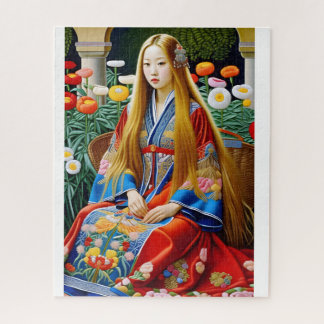 Renaissance stijl maiden in blauw-schilderij legpuzzel