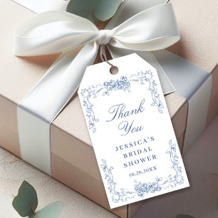 Renaissance Weelderige Stofblauw Bloemig Bruilofts Cadeaulabel