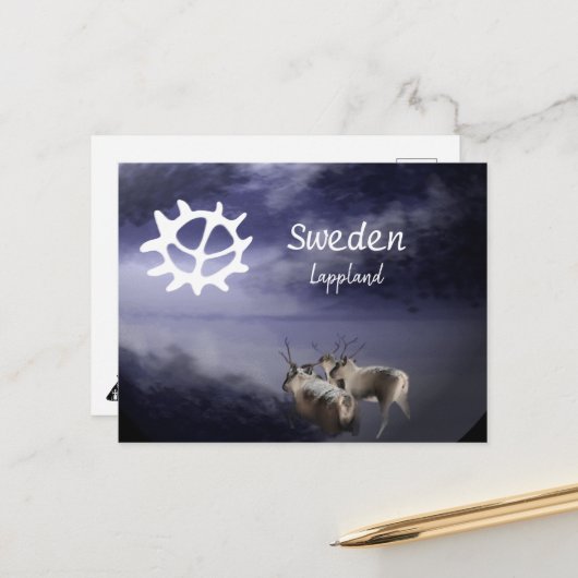 Renar på fjäll vinter briefkaart (Voorkant / Achterkant in situ)