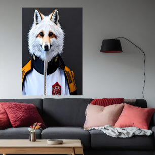 Renard blanc dans Firefighter   AI Art Poster