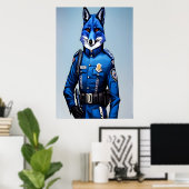 Renard bleu en uniforme | AI Art Poster (Bureau à domicile)