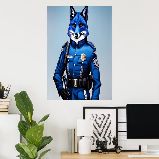 Renard bleu en uniforme | AI Art Poster (Bureau à domicile)