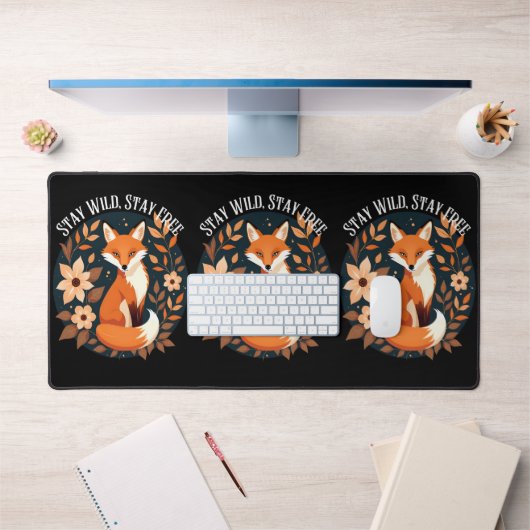 Renard Boho "Restez sauvage, Restez libre" Bois fo (Bureau 1)
