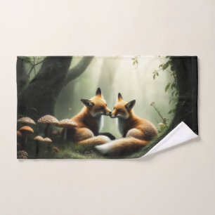 Renard câlin dans une forêt brumeuse
