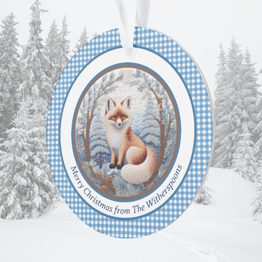 Renard charmant dans la forêt bleue En vichy Noël