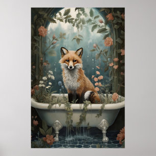 Renard dans la baignoire, impression florale, sall