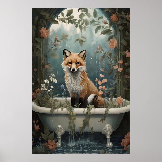 Renard dans la baignoire, impression florale, sall (Devant)