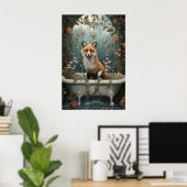 Renard dans la baignoire, impression florale, sall (Bureau à domicile)