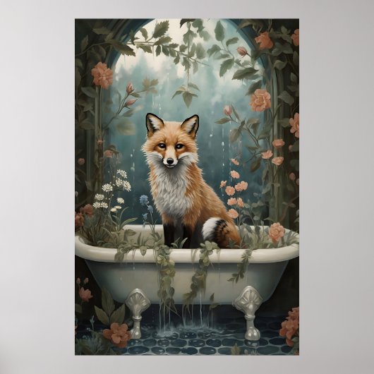 Renard dans la baignoire, impression florale, sall (Devant)