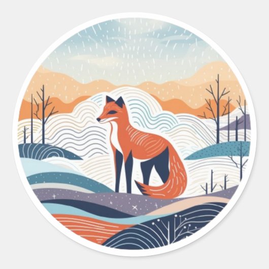 Renard dans Sticker rond neige Noël (Devant)