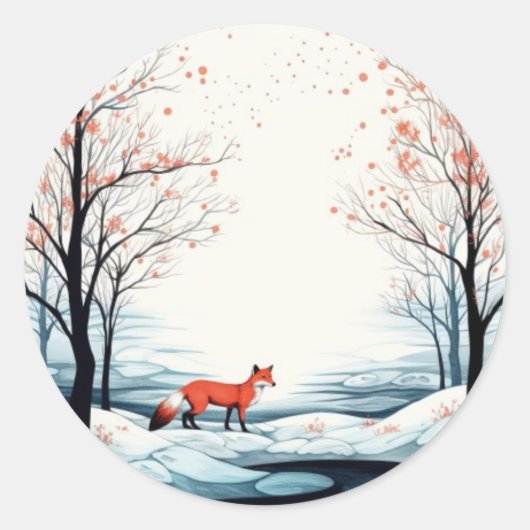 Renard dans Sticker rond neige - Noël (Devant)