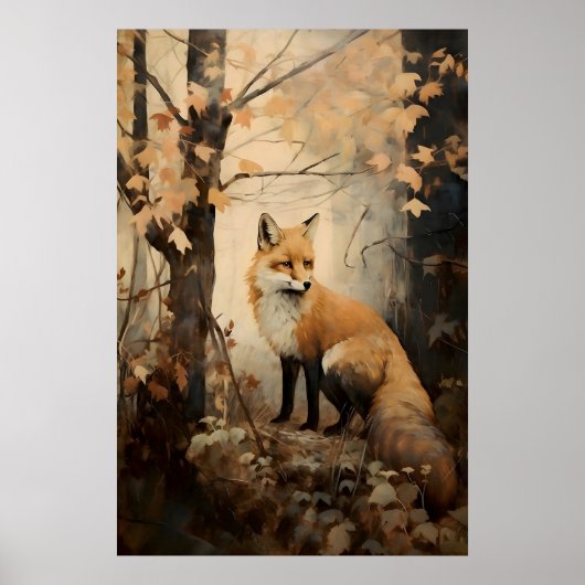 Renard dans une impression de forêt automnale, Art (Devant)