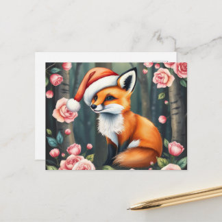 Renard des bois avec chapeau de Noël carte postale