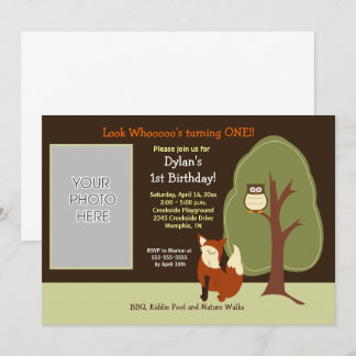 Renard des bois et Hibou Photo Invitation d'annive