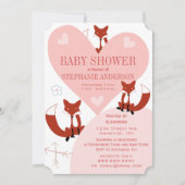 Renard et Coeurs Baby Girl Douche Invitations (Devant)